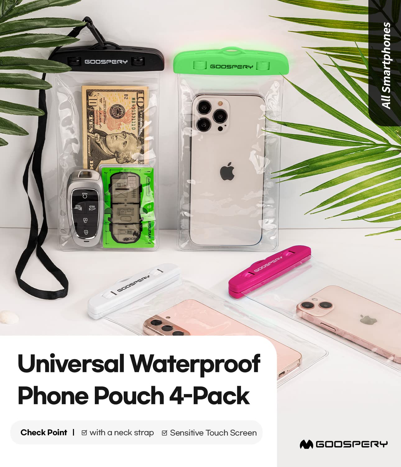 **GOOSPERY 4-Pack Waterproof Phone Pouch – Universal Underwater Dry Bag for iPhone 14/13/12/11 Pro Max/Mini/XS/XR, Samsung Galaxy S23/S22/S21/S20 Ultra/Note20 (Up to 6.8