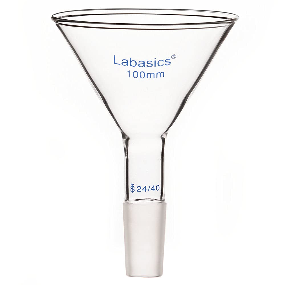 Labasics Short Stem Glass Powder Funnel - 100mm Top Diameter with 24/40 Inner Joint - Premium Filter Funnel for Chemistry Labs & Essential Oil Distilling