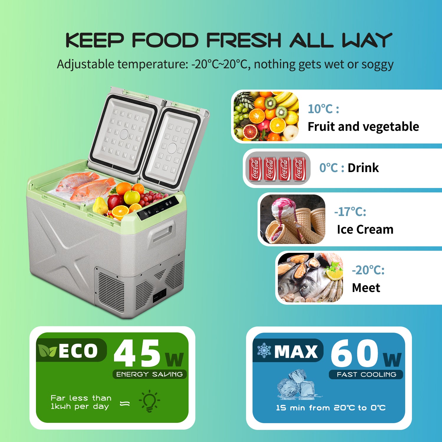 Alpicool XD45 12V Portable Car Refrigerator Freezer - 45 Quart Compact Fridge for Road Trips, Camping & Outdoor Adventures - Dual Zone Cooling & Energy Efficient