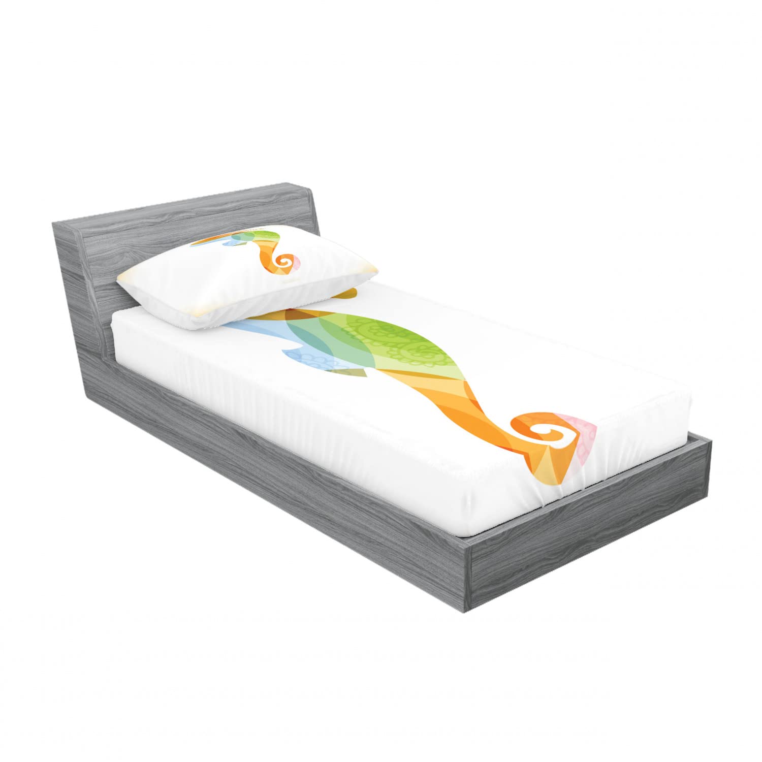 Ambesonne 2-Pack Coral Reef Aquarium Bedding Set - Twin Size Fitted Sheets & Pillow Shams (4-Piece) - Vibrant Orange & Green Underwater Theme - Perfect for Kids' Rooms, Beach Houses & Ocean-Themed Decor