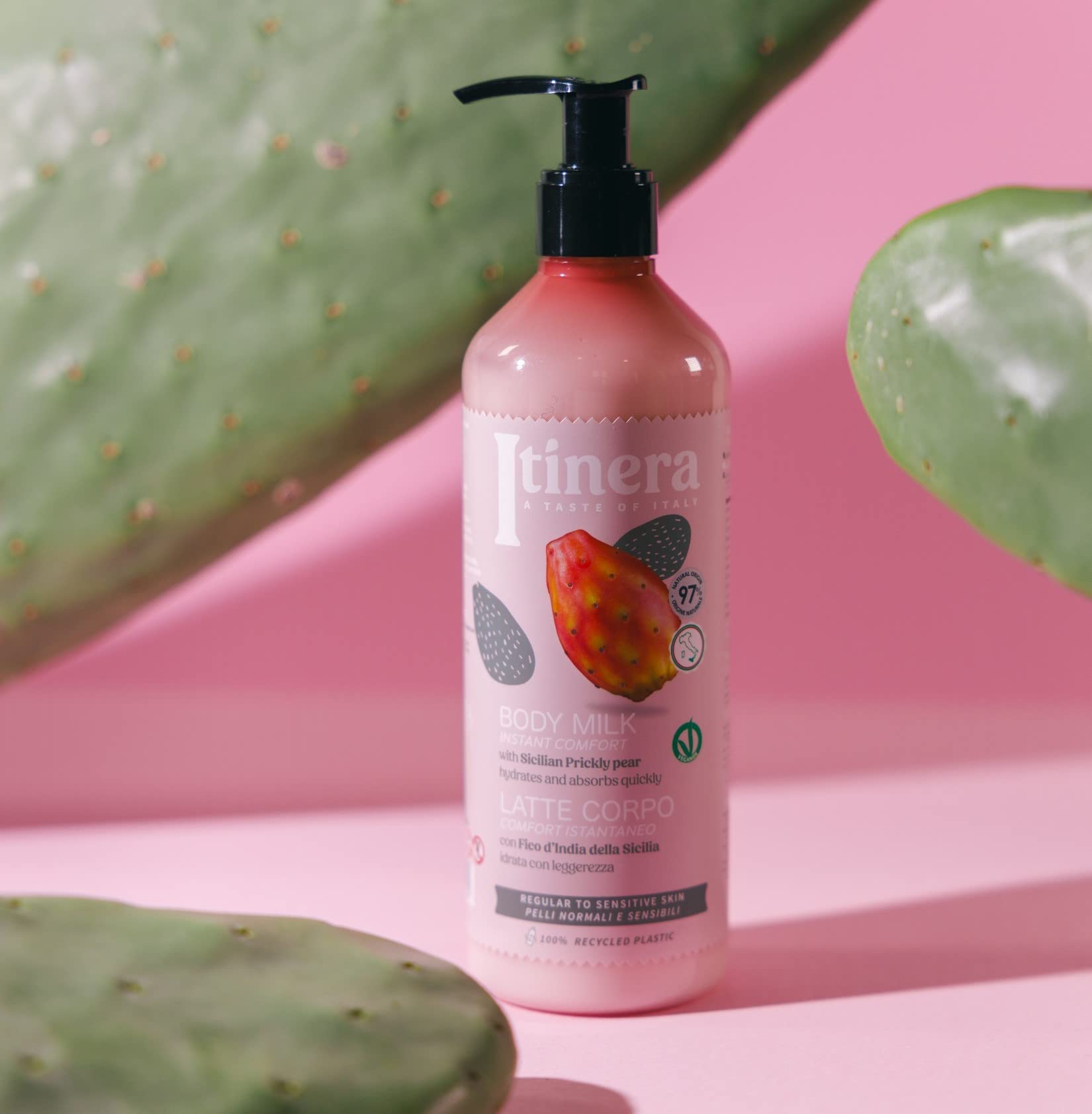 Itinera Instant Comfort Body Milk with Sicilian Prickly Pear (12.51 fl oz) - Vegan Moisturizer for Normal & Sensitive Skin - 97% Natural Ingredients - Hydrating & Soothing Lotion for Dry Skin Care & Daily Body Moisturizing