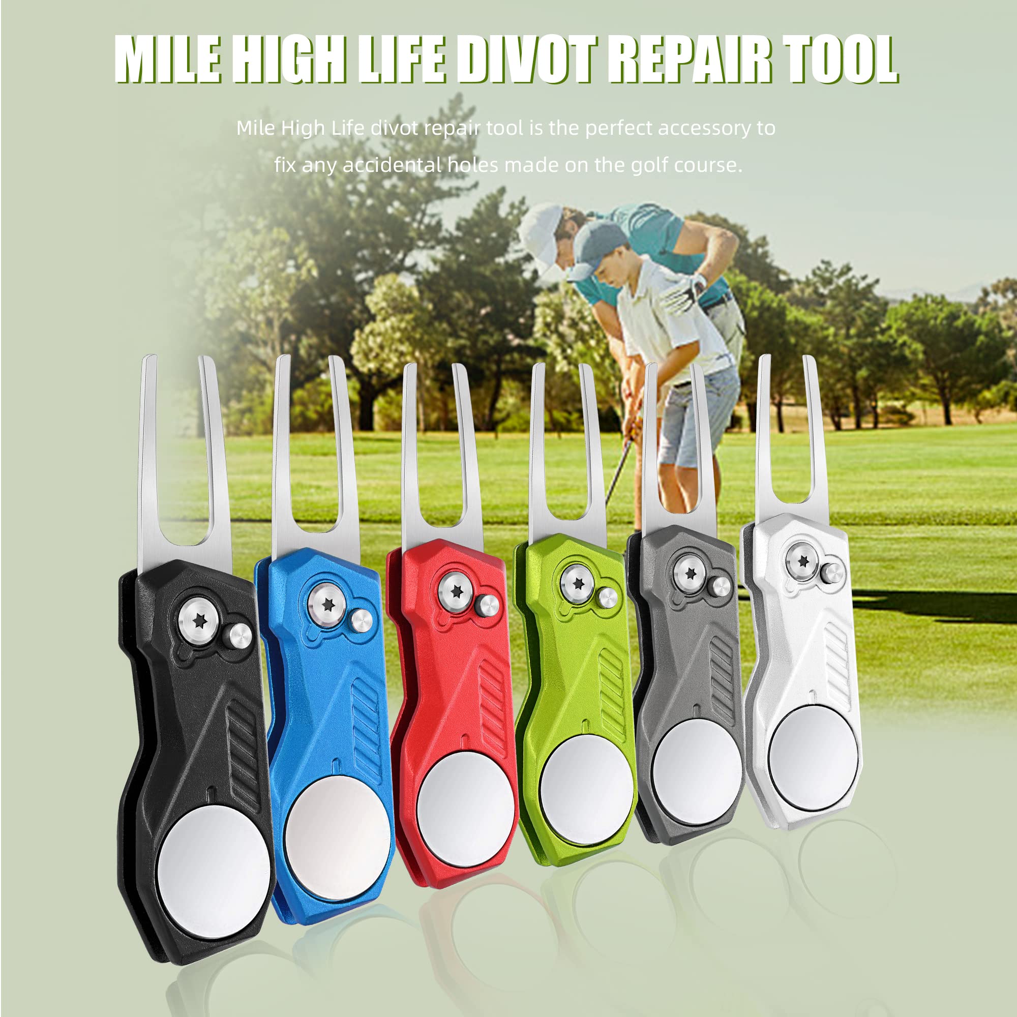 Premium All-Metal Foldable Golf Divot Repair Tool with Magnetic Ball Marker | Pop-Up Button Design | Durable Golf Accessories for Men | Perfect for Course Play & Practice Sessions