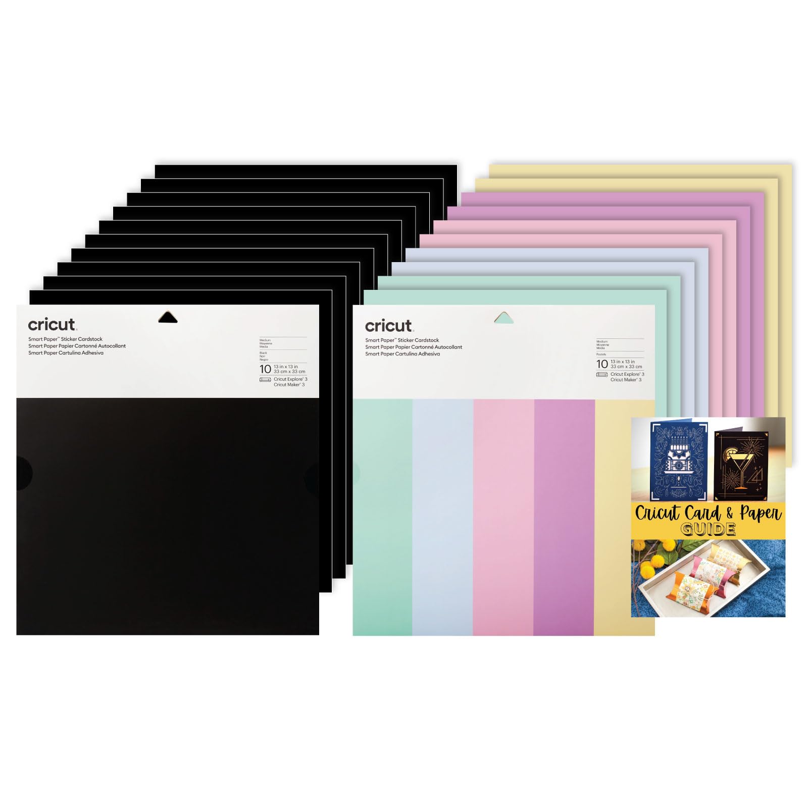 Premium Cricut Smart Paper Sticker Cardstock Bundle - 12 Sheets Black & Pastel Colors | Self-Adhesive Craft Paper for Scrapbooking, Card Making, DIY Invitations, Gift Wrapping & Party Decor | Compatible with Cricut Maker, Explore Air 2 & Joy Machines | Perfect for Home Crafts, School Projects & Wedding Decorations