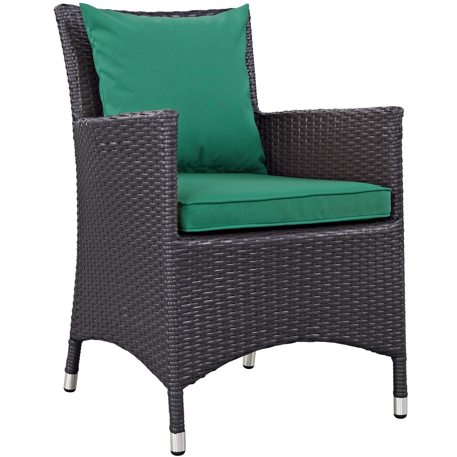 Modern Contemporary Outdoor Patio Dining Chair - Rattan Wicker Armchair for Garden, Balcony & Side Seating - Green - Perfect for Relaxing, Entertaining & Outdoor Dining