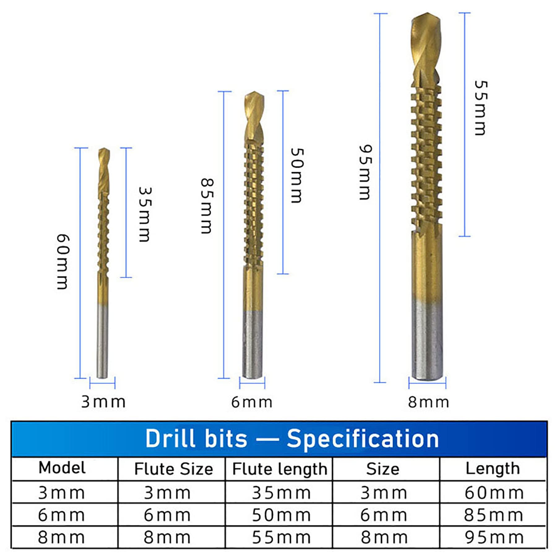 Titanium Step Drill Bit Set - 3/6/8mm Metal Hole Cutter for Wood, Plastic & Metal | High-Speed Steel Cone Core Drilling Tool | Perfect for DIY Projects, Home Improvement & Woodworking