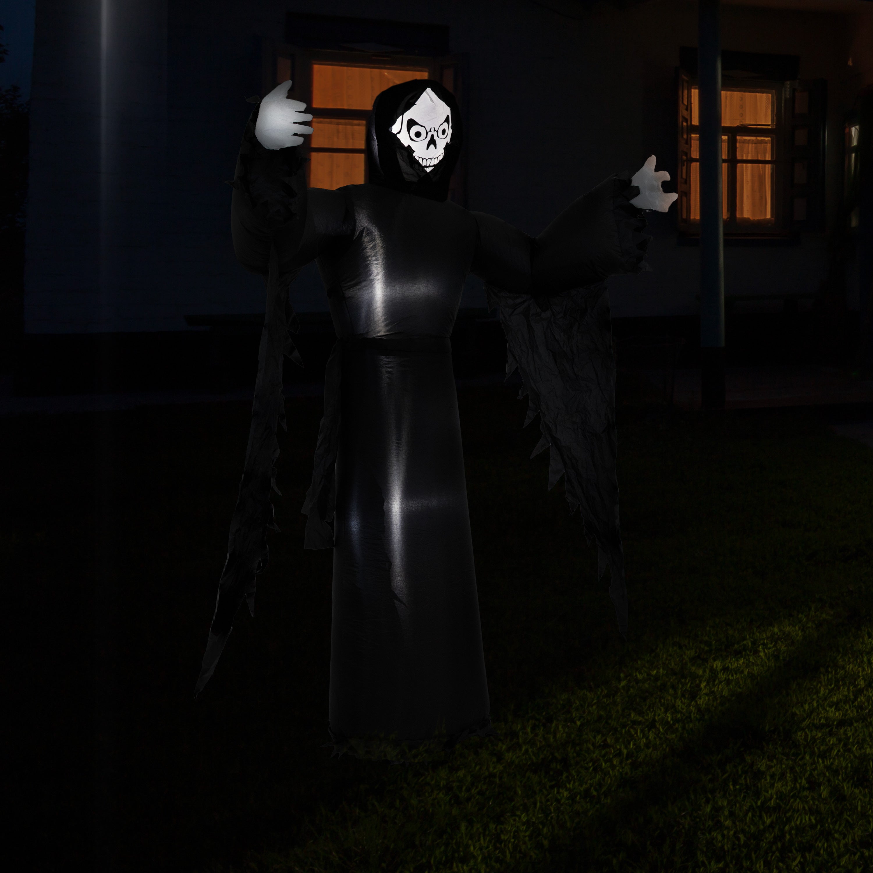 Sunnydaze 7ft Grisly Grim Reaper Inflatable Halloween Decoration - Spooky Outdoor Yard Decor for Halloween Party & Haunted House