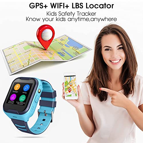 4G GPS Kids Smart Watch - Waterproof Touch Screen Smartwatch with GPS Tracker, Video Call, Camera, SOS Alarm & Pedometer - Best Gift for Boys & Girls (Blue) - Perfect for School, Outdoor Play & Child Safety