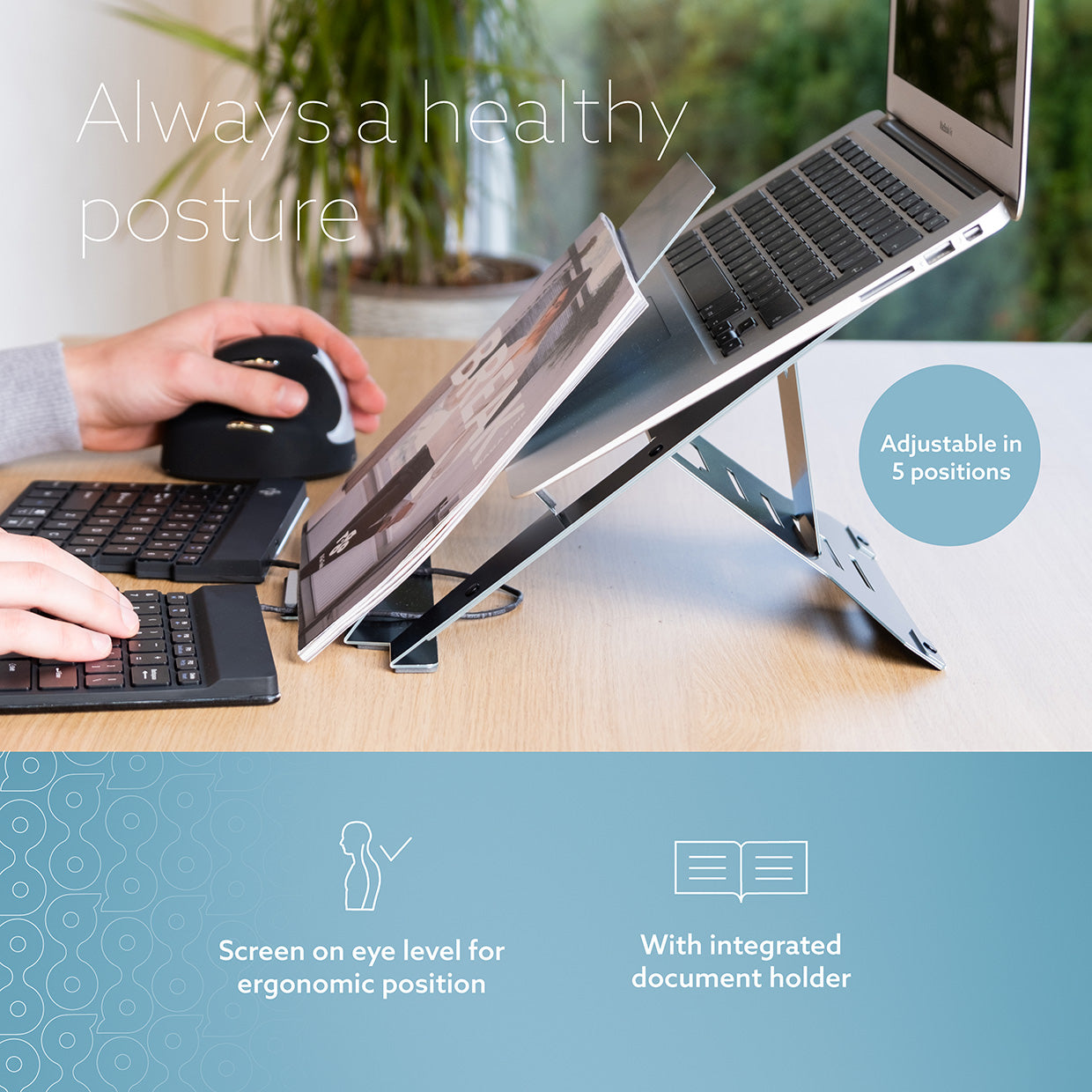 Ergonomic Adjustable Laptop Stand for Desk - Portable Riser Holder with Ventilation, Perfect for Home Office, Work, Study & Gaming - Compatible with MacBook, Notebook & All Laptops up to 17