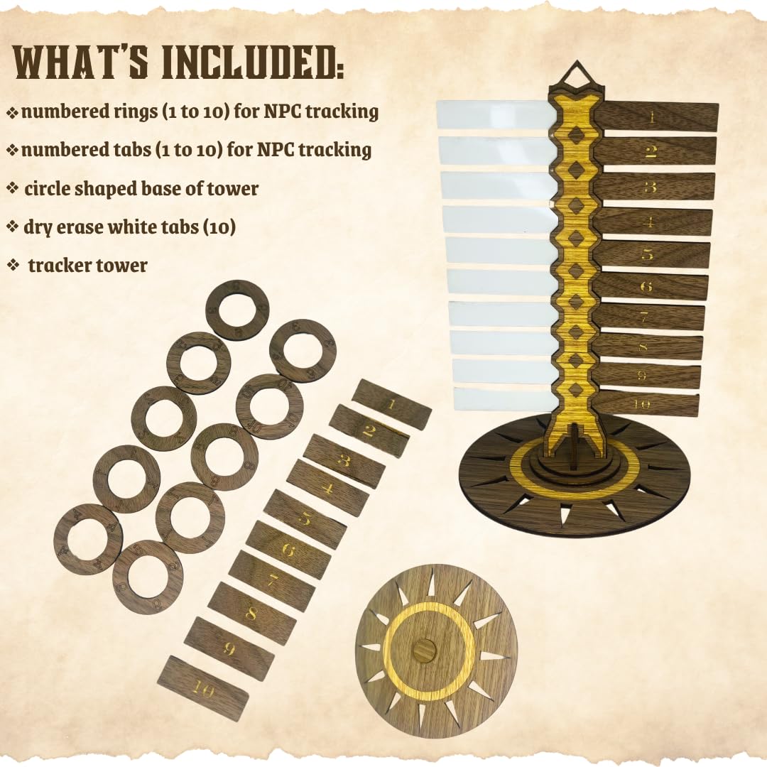 DND Dungeons & Dragons Initiative Tracker | Wooden Laser-Cut RPG Turn Counter with 20 Tabs | Tabletop Game Accessory for Combat Tracking | Made in USA | Perfect for D&D 5e Campaigns and RPG Sessions