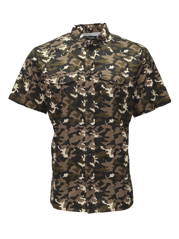 Hooey HT1861CA Men's Short Sleeve Pearl Snap Shirt - Camo Hunting Shirt for Outdoor Activities, Fishing & Casual Wear