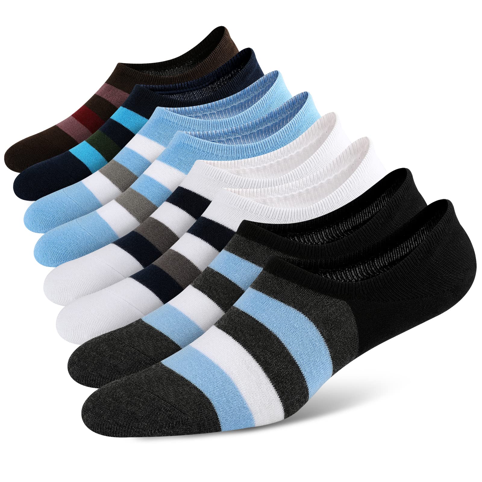 COOPLUS 8 Pairs Men's Breathable Cotton No Show Socks - Ultra Thin Low Cut Anti Slip Invisible Socks for Casual Shoes, Sneakers & Loafers - Perfect for Work, Gym & Daily Wear
