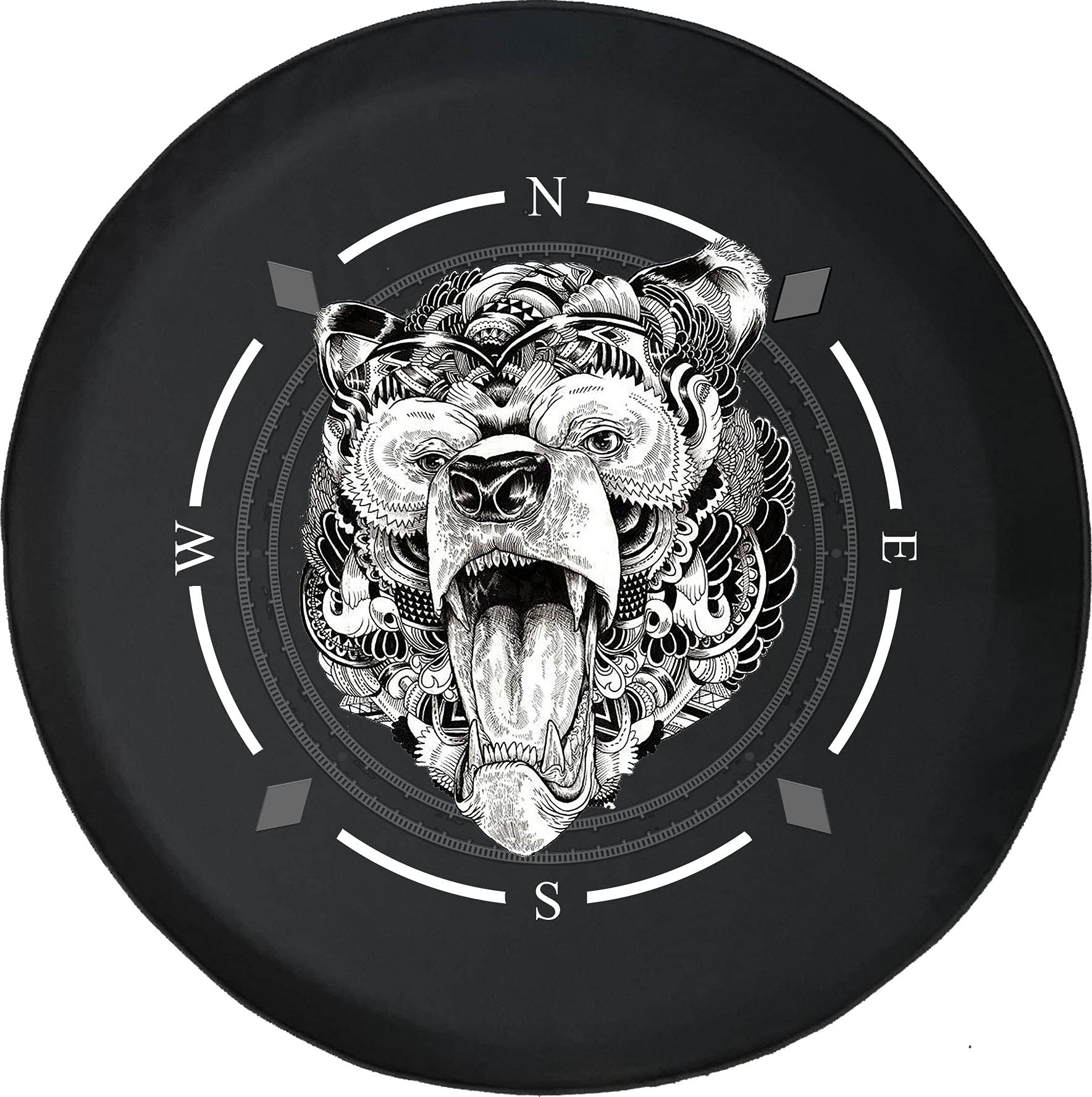 Premium Spare Tire Cover with Compass & American Bear Mandala Design - Universal Fit for SUV, Trailer, RV & Most Vehicles - Waterproof & UV-Resistant for Outdoor Adventures & Road Trips