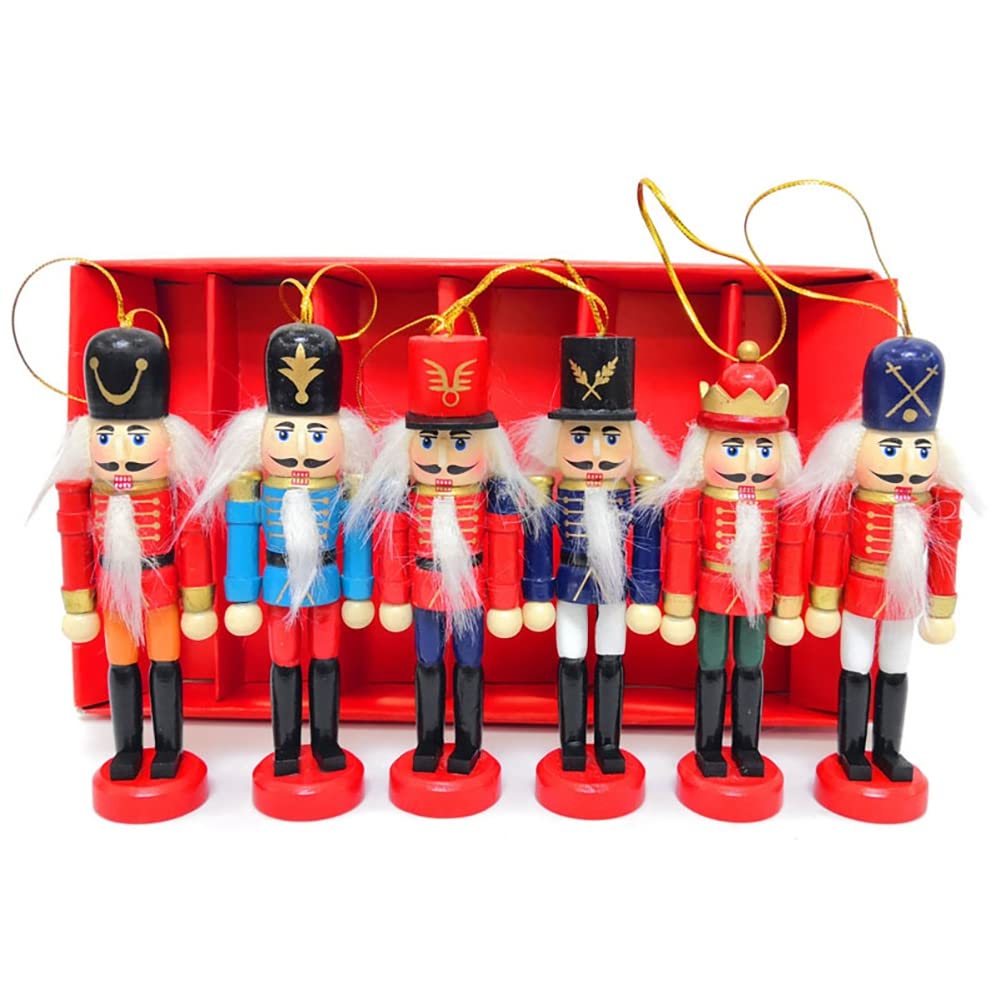 URMAGIC 6-Piece Wooden Nutcracker Ornament Set - 5 Inch Christmas Nutcracker Soldier Puppet Dolls for Xmas Tree Decorations, Holiday Home Decor & Festive Gift Giving