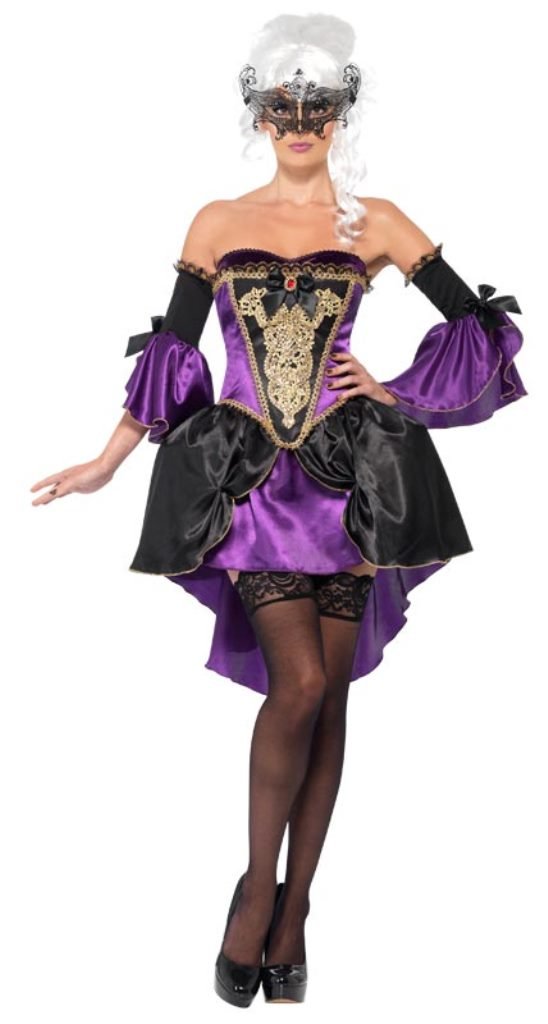 Smiffy's Women's Midnight Baroque Masquerade Costume Set - Corset, Underdress & Overskirt for Renaissance Fairs, Halloween Parties & Themed Events