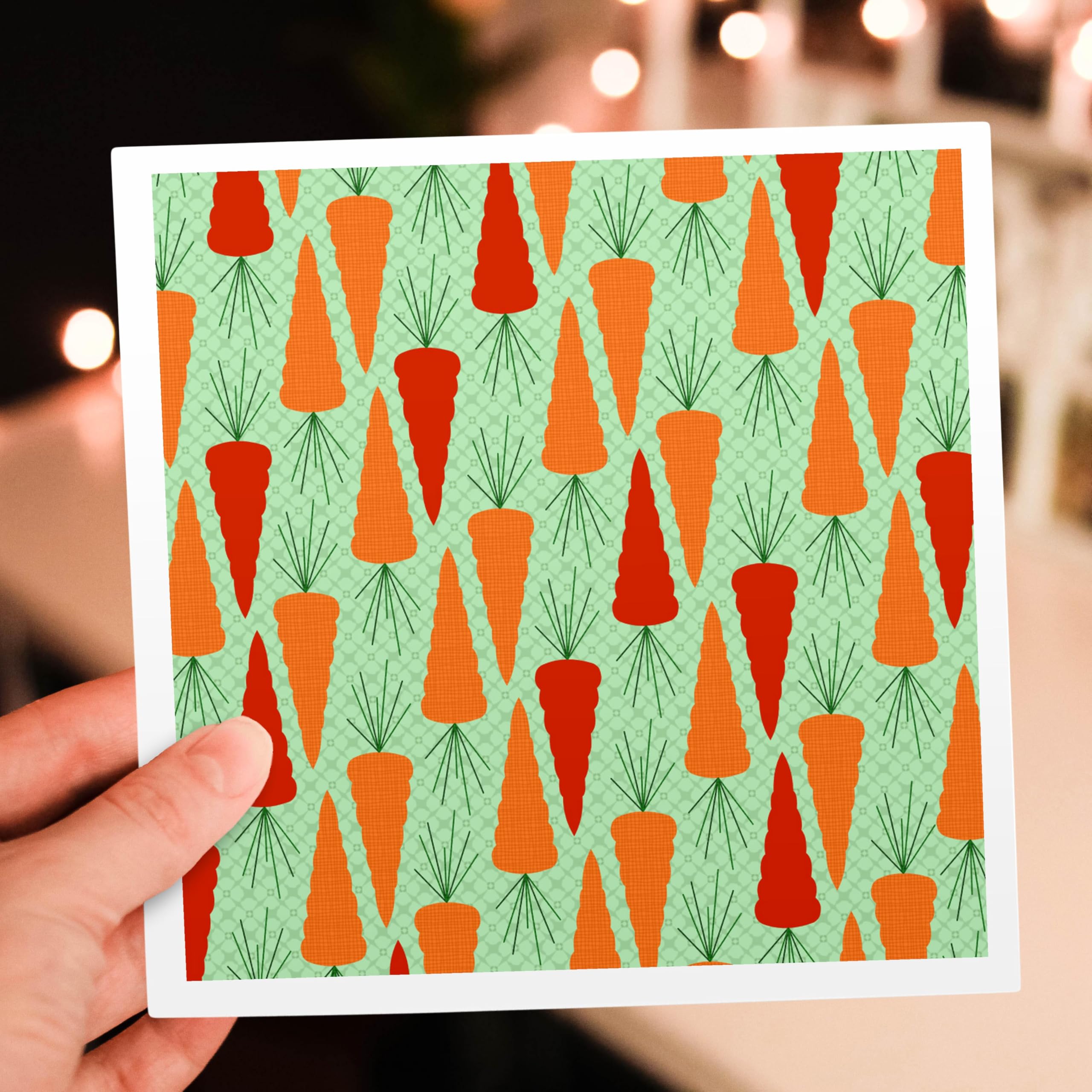 Eco-Friendly Carrot Print Greeting Card for Kitchen - Green Food & Drink Design - Perfect for Housewarming, Chef Gifts & Cooking Enthusiasts