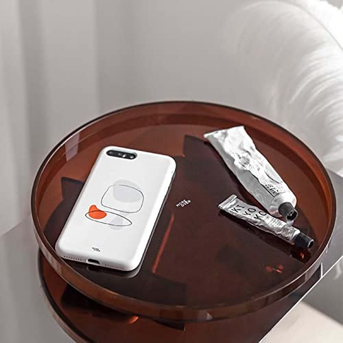 12 Inch Round Acrylic Decorative Tray with Stand - Modern Vanity Tray & Serving Tray for Ottoman, Coffee Table, Kitchen & Bathroom - Brown | Perfect for Home Decor, Jewelry Organizer & Entertaining Guests