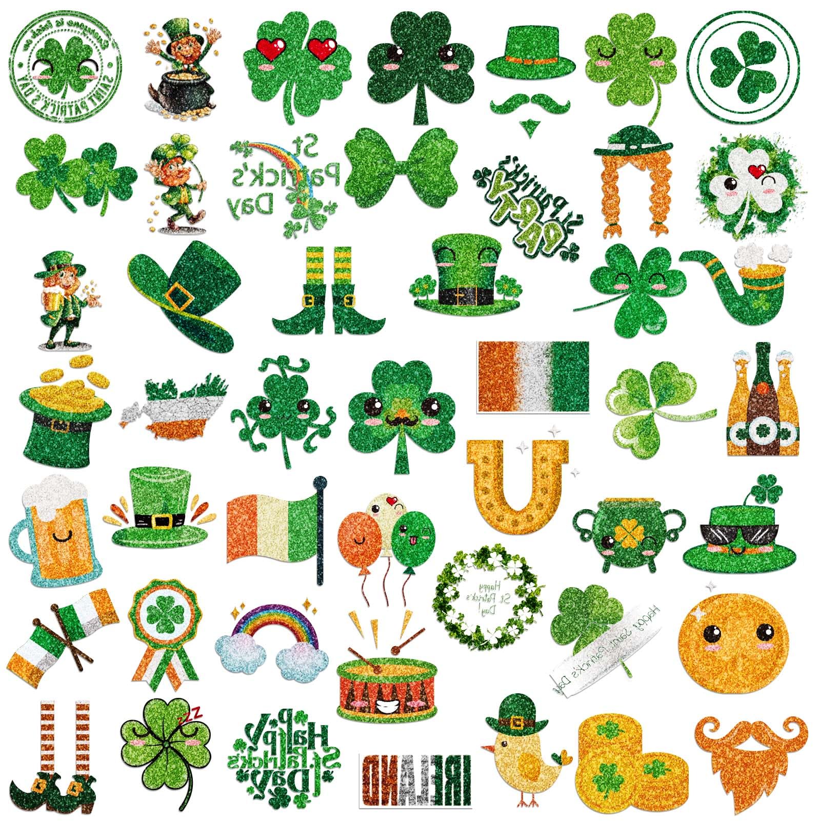 48Pcs St Patrick's Day Temporary Tattoos & Stickers - Shamrock, Green Glitter Face Tattoos for Irish Party Decorations - Perfect for St Patrick's Day Celebrations, Parades, and Irish-Themed Events