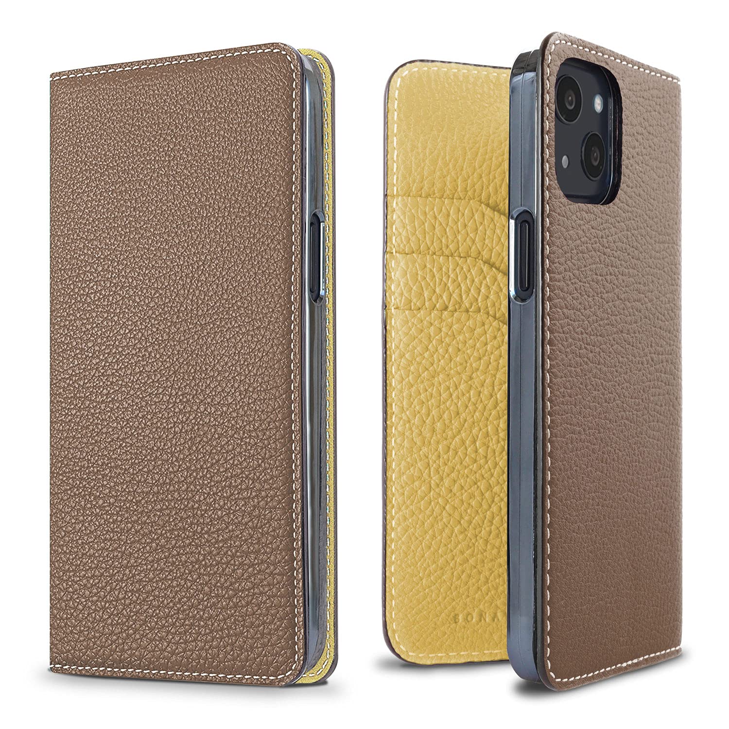 BONAVENTURA Diary Smartphone Case for iPhone 13 - Slim Protective Cover with Etoupe & Yellow Color Options | Perfect for Everyday Use, Work & Travel
