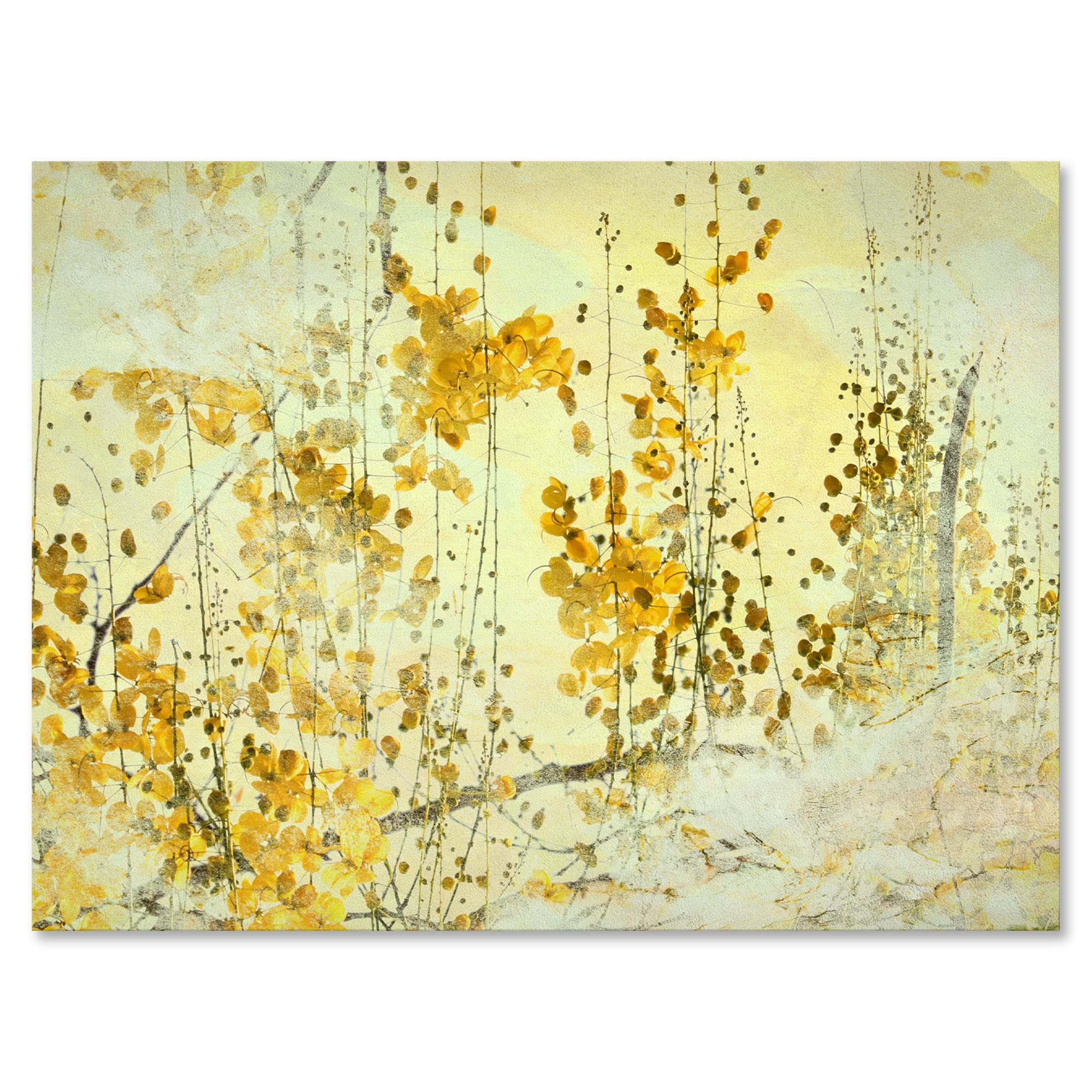 DesignQ Yellow Flower Grunge Art - Modern Canvas Wall Decor for Living Room, Bedroom & Office - Abstract Floral Painting for Home & Office Decoration