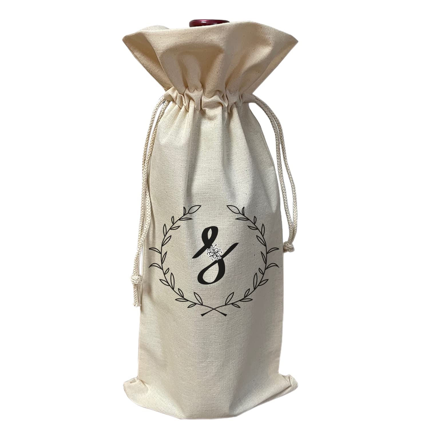 Personalized Initial Cotton Wine Gift Bag - Single Bottle for Gifting & Parties