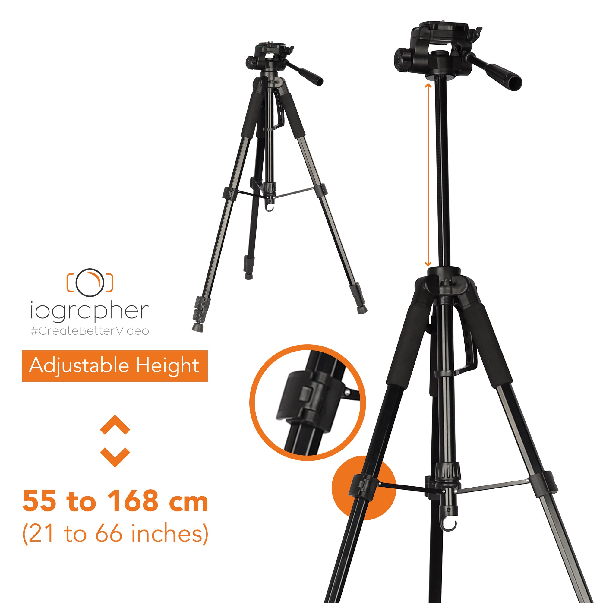 iOgrapher Multi Use Tripod III with Fluid Head - Professional Video Camera Tripod Stand for DSLR, Smartphone, and Action Cameras - Perfect for Vlogging, Live Streaming, and Film Making