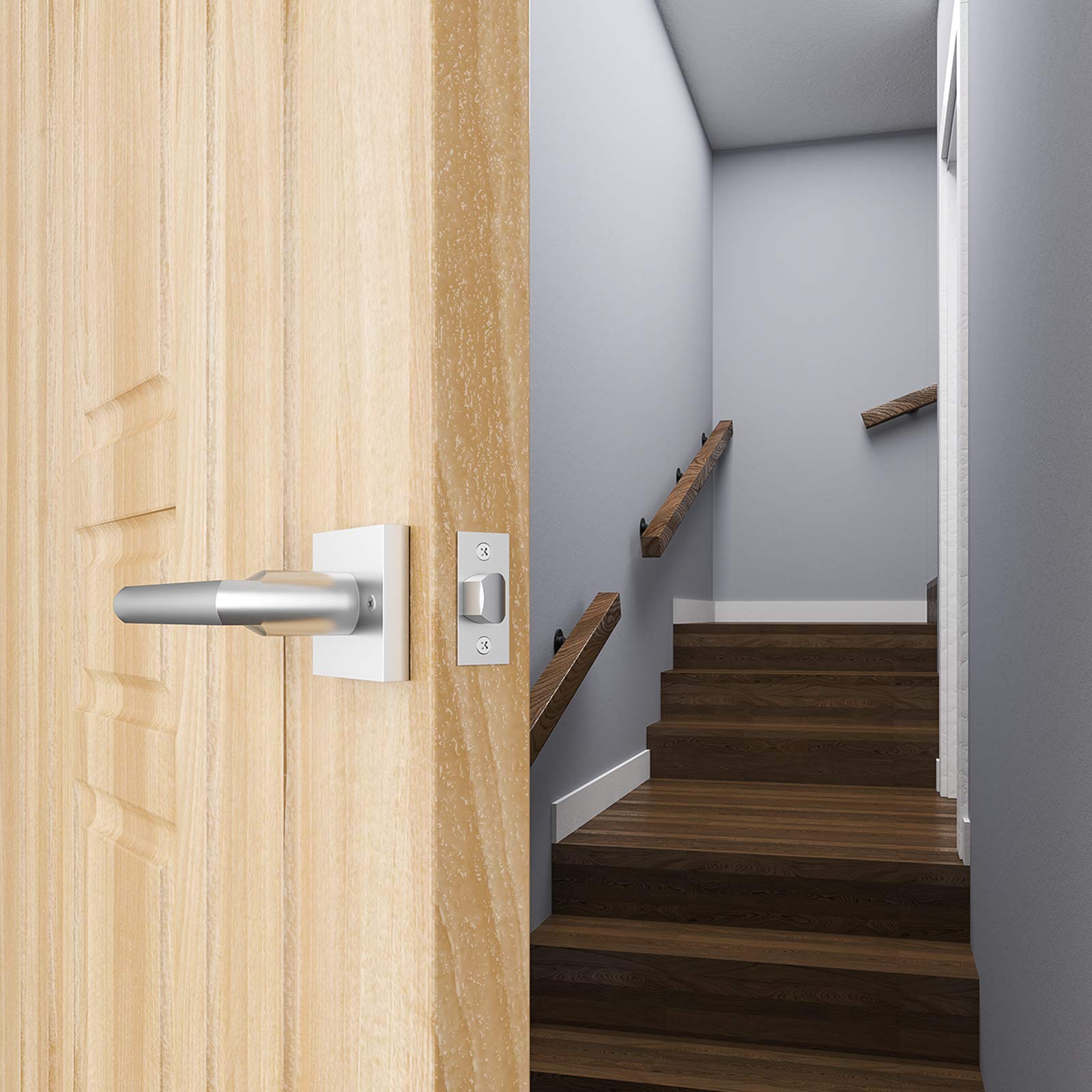 HOSOM 6-Pack Heavy Duty Door Handles - Satin Nickel for Hallway & Closet