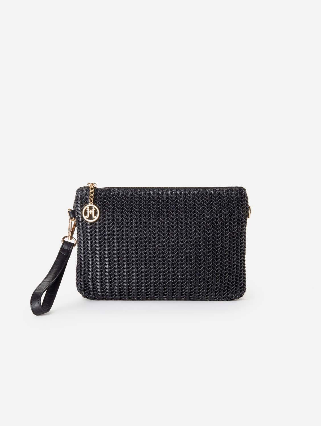 Kylie Vegan Leather Chevron Weave Crossbody Clutch Purse for Women | Black Small Shoulder Bag | Perfect for Parties, Date Night & Evening Events