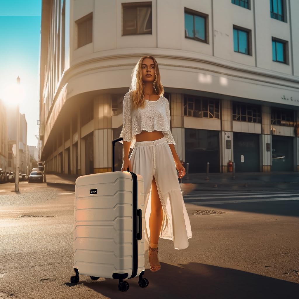InUSA TREND 3-Piece Hardshell Luggage Set with 360° Spinner Wheels - Durable Lightweight Suitcase for Travel (20in, 24in, 28in, White) - Perfect for Business Trips, Family Vacations & International Travel