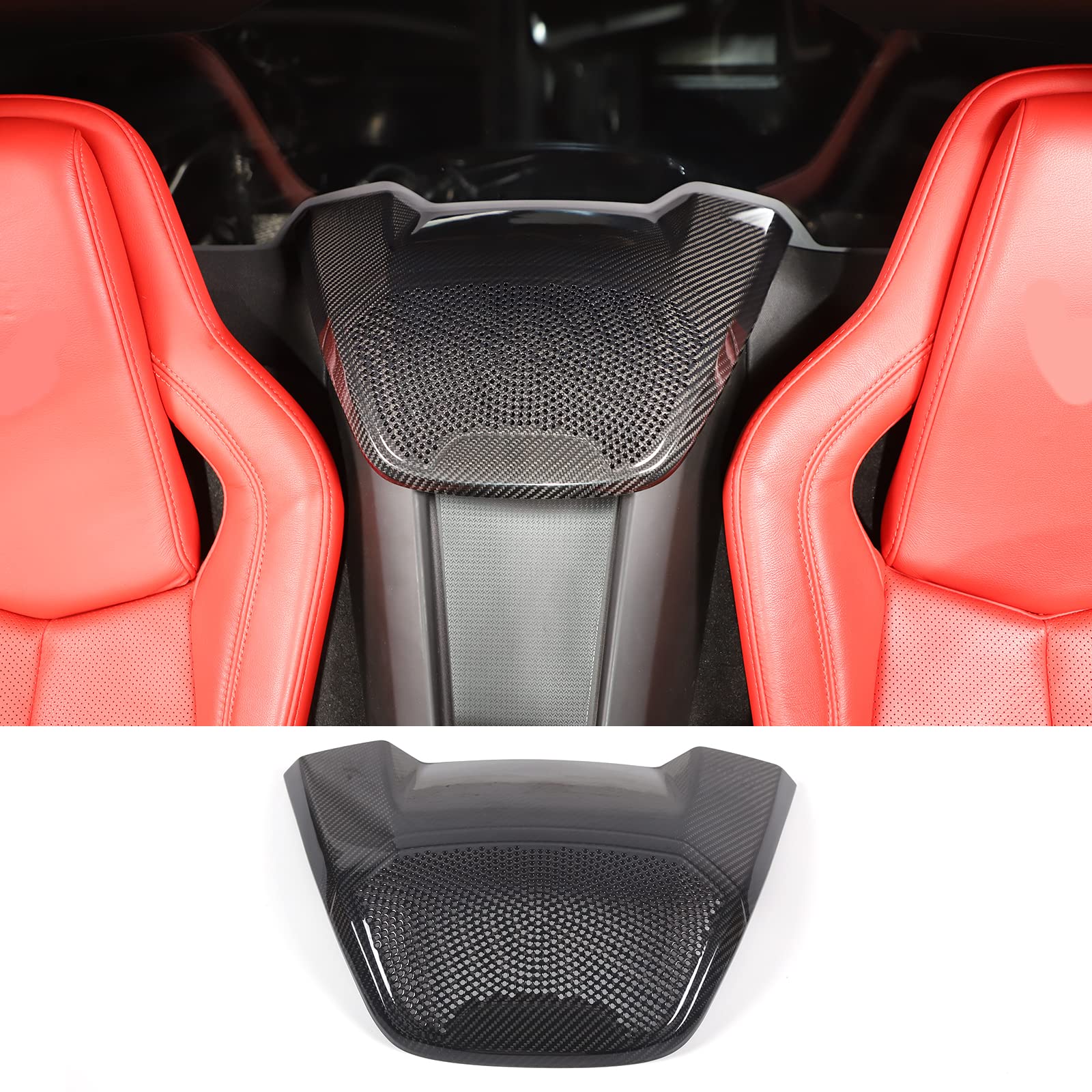 **Genuine Carbon Fiber Rear Speaker Upper Cover Trim for Corvette C8 Coupe 1LT 2020-2023 | Interior Console Waterfall Speaker Grille Accessory (Low Spec-Black Carbon) – Perfect for Car Enthusiasts & Custom Upgrades**