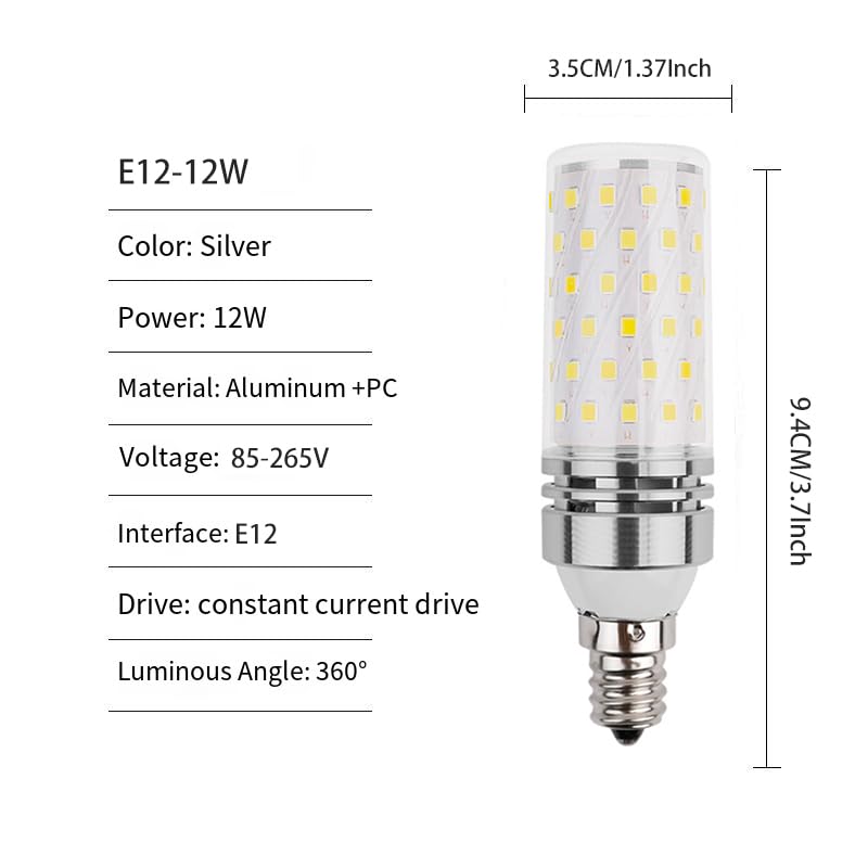 12W LED Corn Light Bulbs (Pack of 4) - E12 Small Base, 120W Equivalent, 1200LM Daylight 6500K, Non-Dimmable - Perfect for Chandeliers, Ceiling Fans, and Decorative Lighting