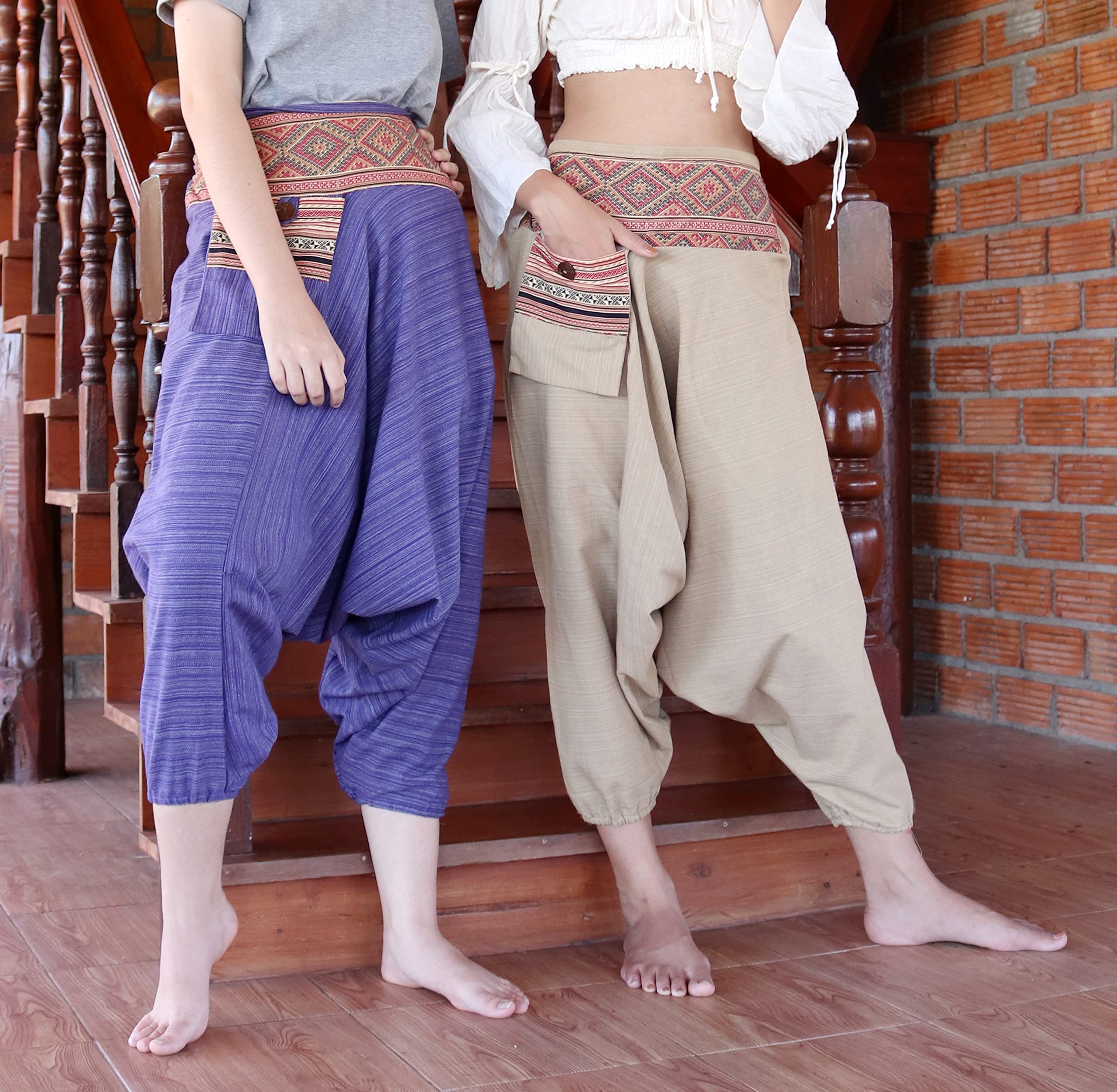 Premium Cotton Yoga Harem Pants for Women - Boho Hippie Loose Tribal Pants with Side Pockets | Perfect for Yoga, Meditation, Beach & Casual Wear