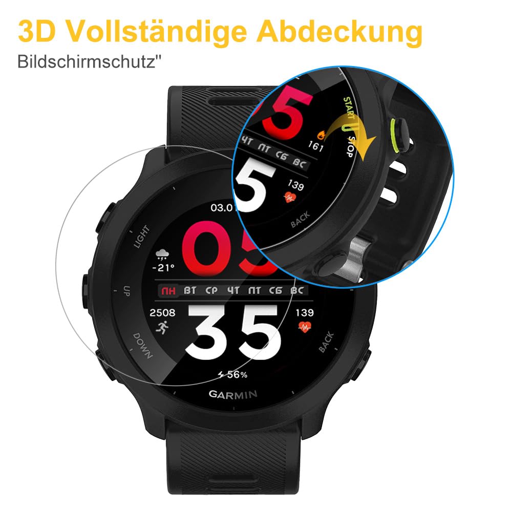Beukei 2-Pack Tempered Glass Screen Protector for Garmin Forerunner 55 & 245 - 9H Hardness, Fingerprint ID Compatible, HD Clear, Anti-Scratch Protection - Perfect for Running, Cycling & Outdoor Sports