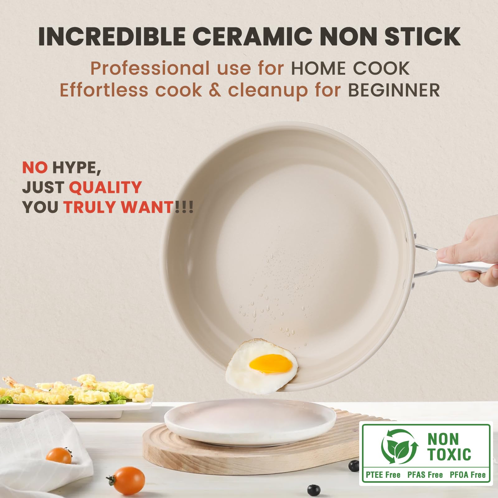 Non-Stick Ceramic Frying Pan Set - 3-Piece Healthy Cookware with Stay Cool Handle, PFAS/PTFE/PFOA Free, Oven & Dishwasher Safe (8/9.5/11 Inch) - Perfect for Eggs, Pancakes & Family Cooking