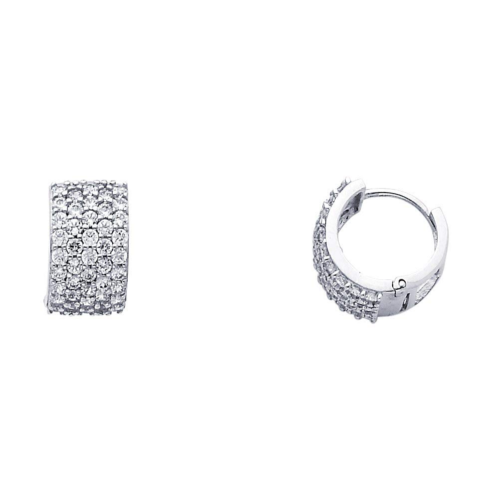 14K White Gold CZ Cubic Zirconia Simulated Diamond Hugging Earrings 13x13mm - Elegant Jewelry Gifts for Women, Brides, Girlfriends - Perfect for Weddings, Anniversaries & Special Occasions