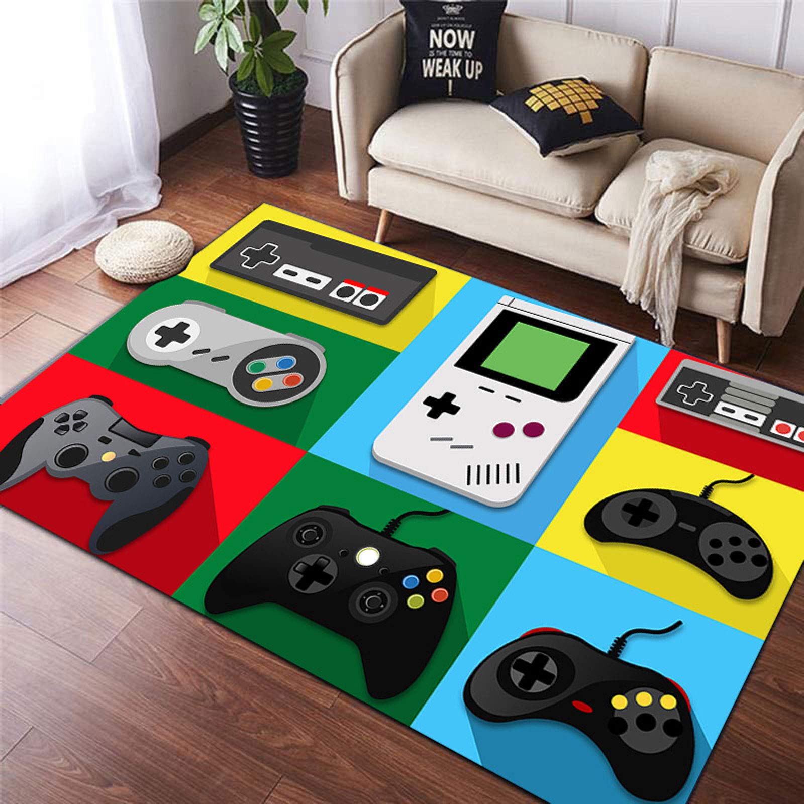 GHAOIDFH 40x80in Non-Slip Video Game Controller Area Rug - Washable Play Mat for Kids, Gamer Room Decor, Yoga Mat & Home Floor Carpet - Perfect for Nursery, Living Room & Gaming Spaces