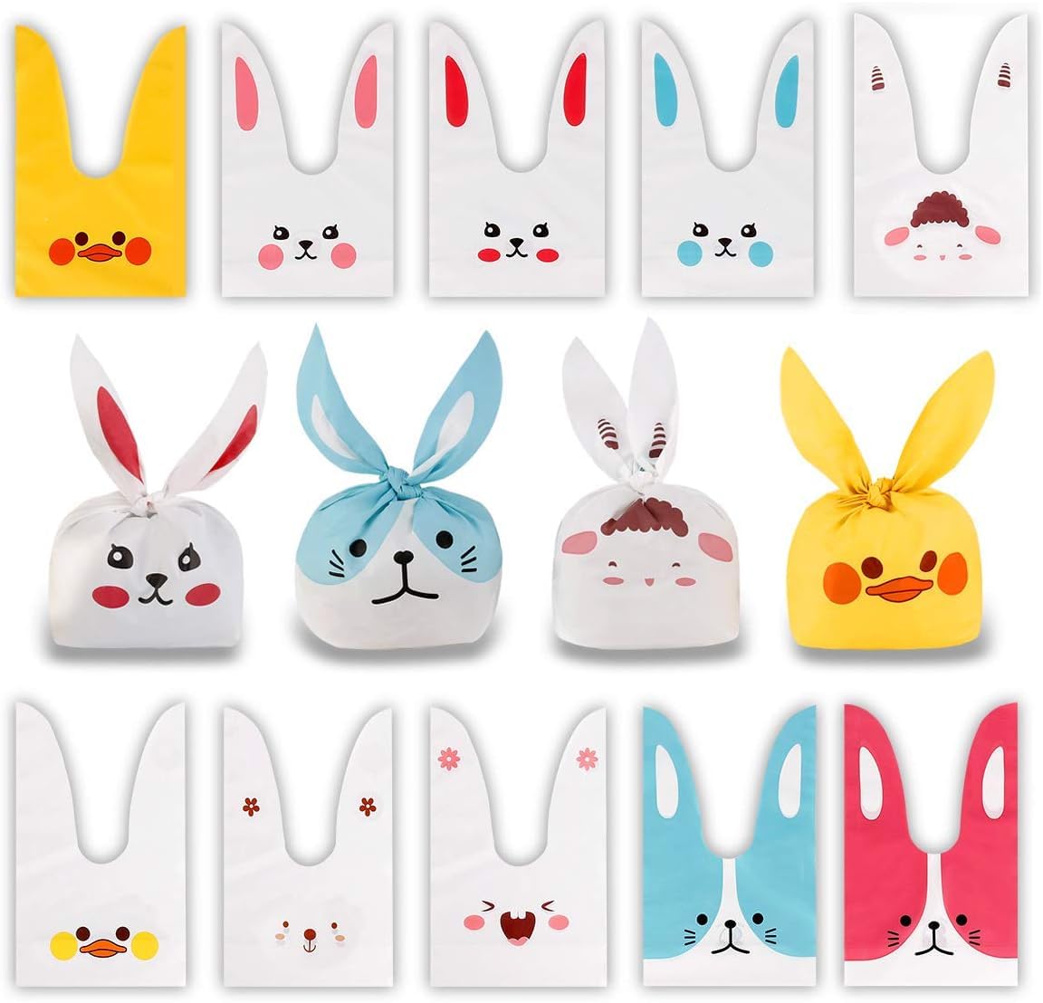 50 Pack TREXEE Bunny Ear Party Favor Bags - Cute Rabbit Design Gift Pouches for Candy, Cookies & Chocolate - Perfect for Birthday Parties, Baby Showers & Easter Celebrations