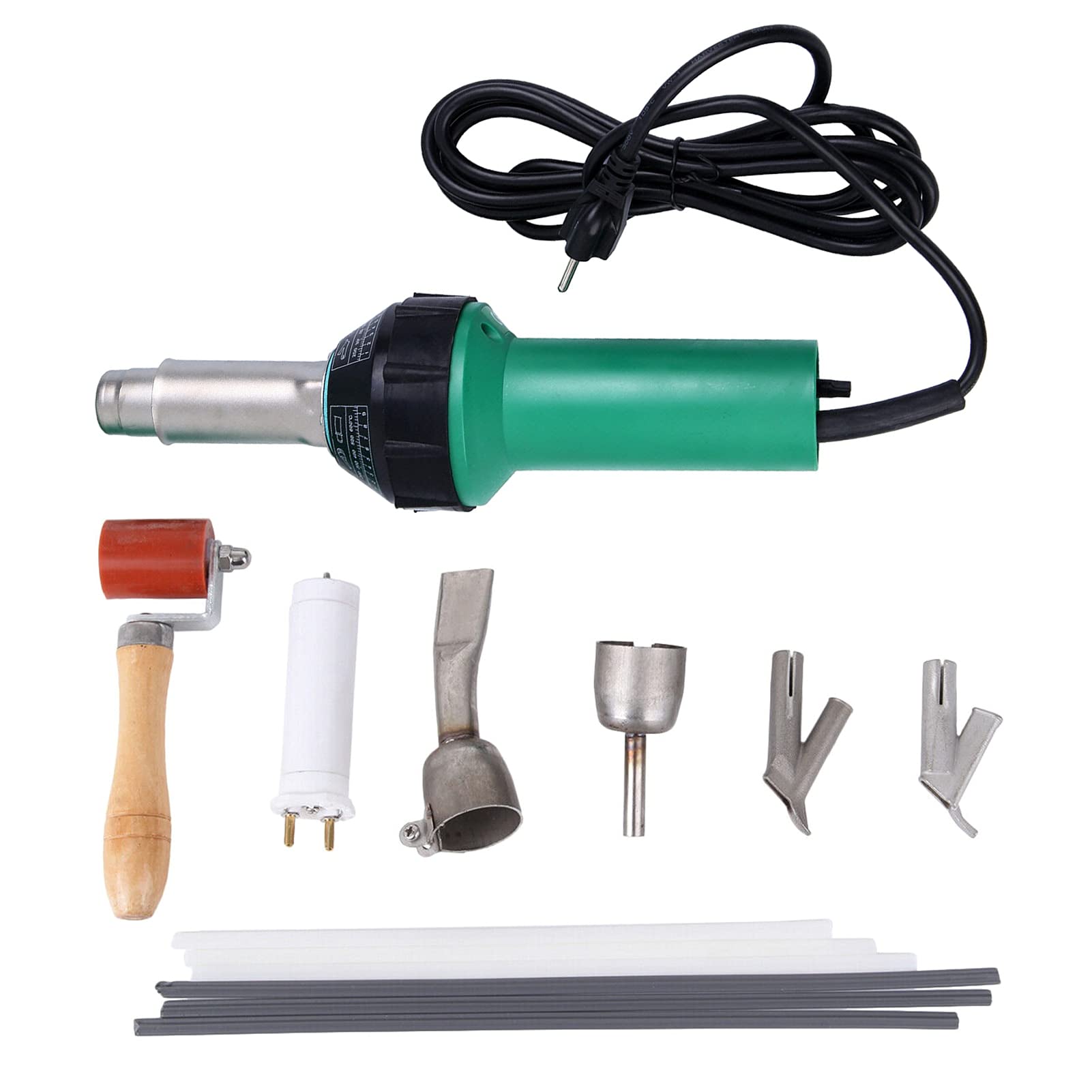 1600W Plastic Welder Kit - Hot Air Welding Machine with Adjustable Temperature, Speed Nozzle & Roller Rod - Professional Plastic Repair Tools for Automotive, Marine & DIY Projects (US Plug)