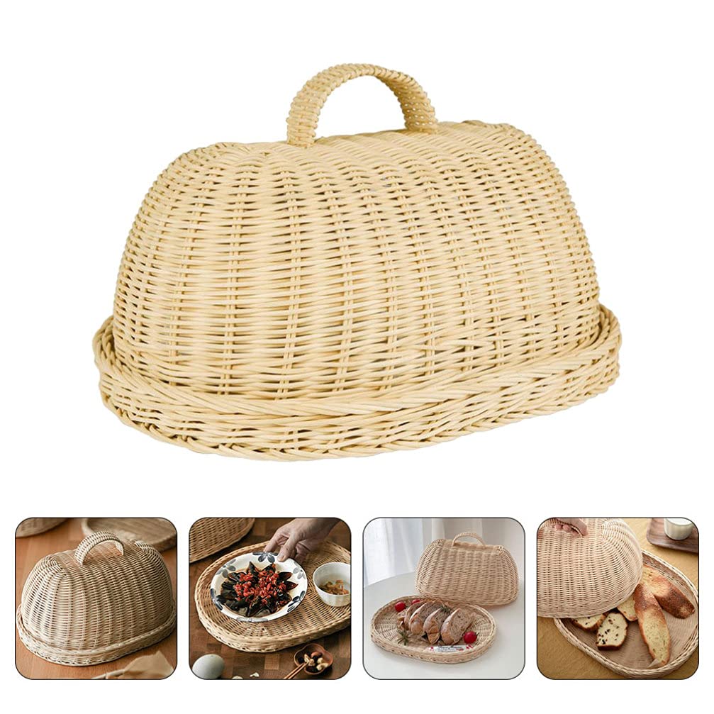 Rattan Food Cover Storage Tray - Handwoven Kitchen Fruit Basket for Bread & Produce Protection | Perfect for Picnics, Parties & Countertop Display