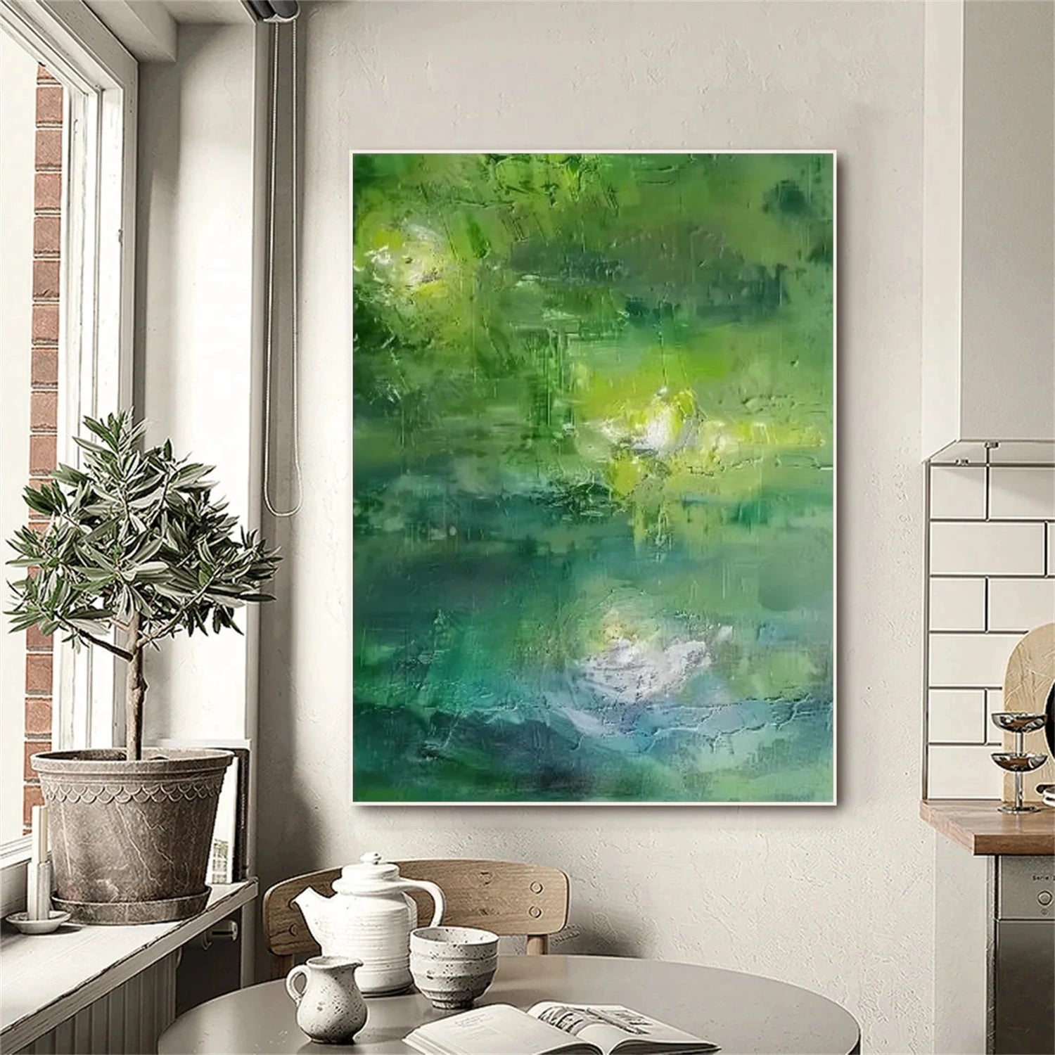Modern Green Abstract Textured Wall Art Painting - Handmade Canvas Print for Living Room, Bedroom & Office Decor | #AB 468