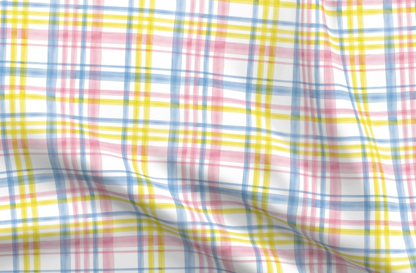 Easter Watercolor Plaid Pink Pastel Fabric - Trendy Spring Rainbow Nursery Print on Velvet Upholstery Material | Fat Quarter for Home Decor, Apparel & DIY Projects | Perfect for Easter Decor, Baby Nursery & Fashion Sewing