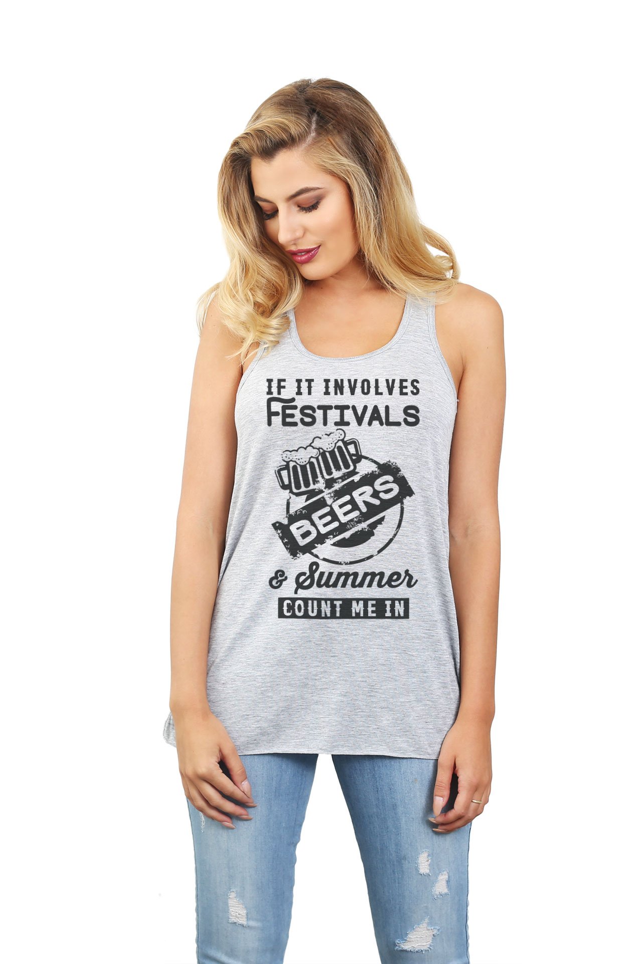 Women's Sleeveless Flowy Racerback Tank Top - Summer Fashion Beer Festival Outfit, Casual Wear & Beach Cover Up