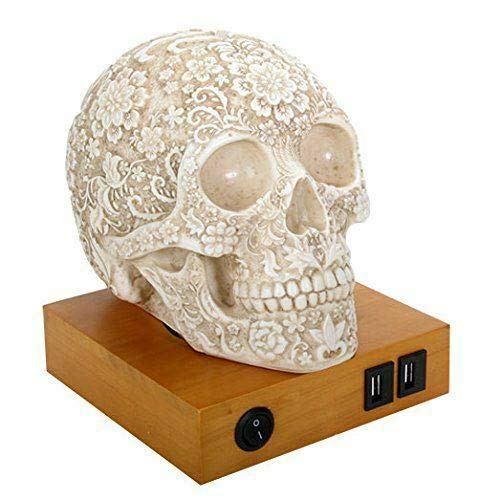 Floral Skull Table Lamp with 2 USB Charging Ports - Gothic Home Decor for Bedroom, Living Room & Office - Unique Night Light & Phone Charger Station