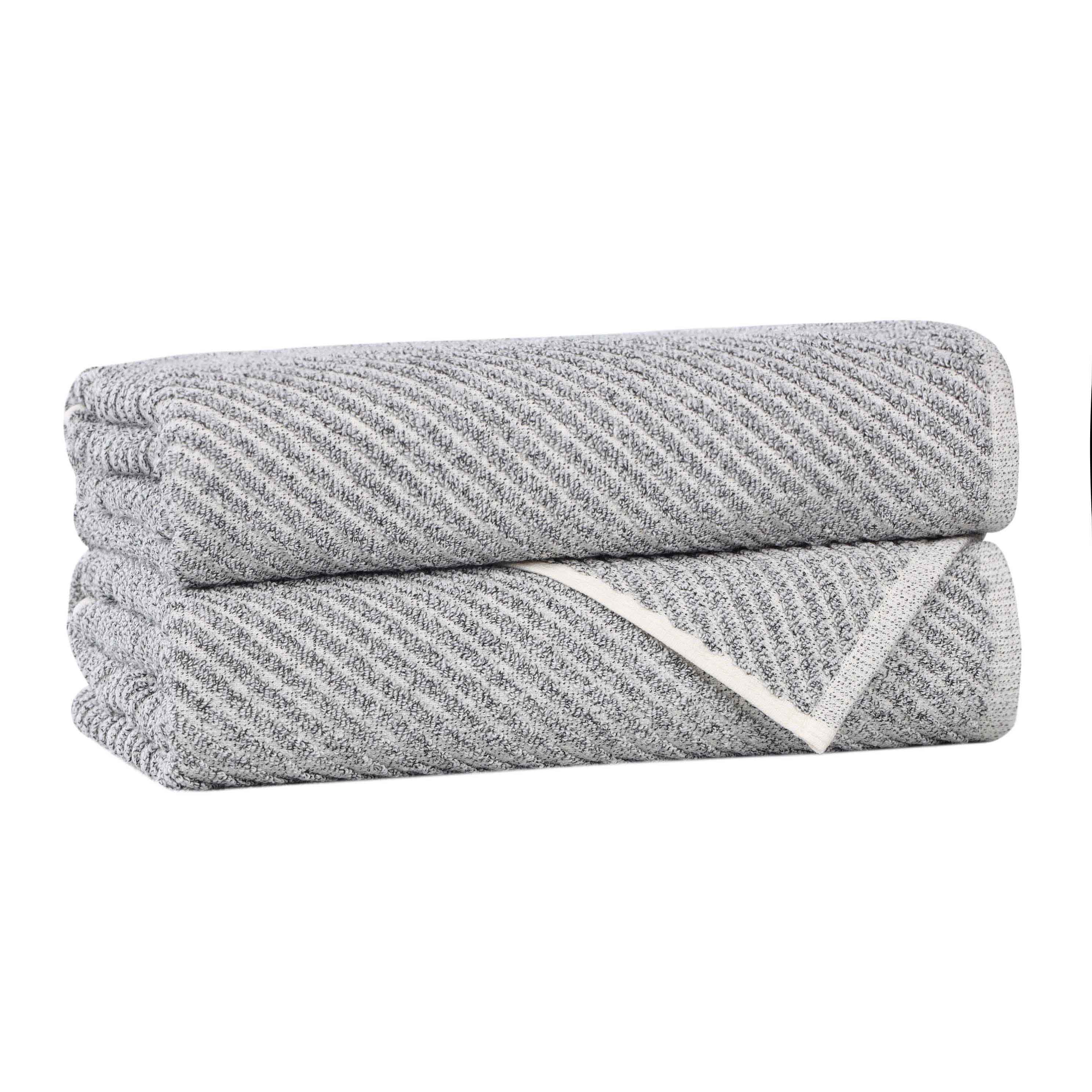 Premium Amelia Cotton Blend Diagonal Stripes Bath Towels - Soft & Absorbent Set of 2 - Perfect for Spa, Bathroom & Beach Use