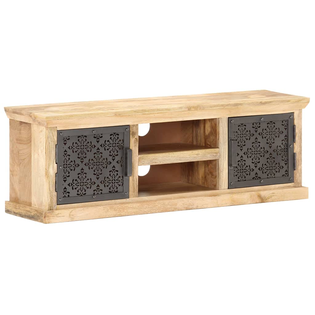 Retro Solid Mango Wood TV Stand with Steel Doors - Modern TV Unit Entertainment Center for Living Room & Bedroom - Stylish Sideboard Console for Home Theater Setup & Media Storage