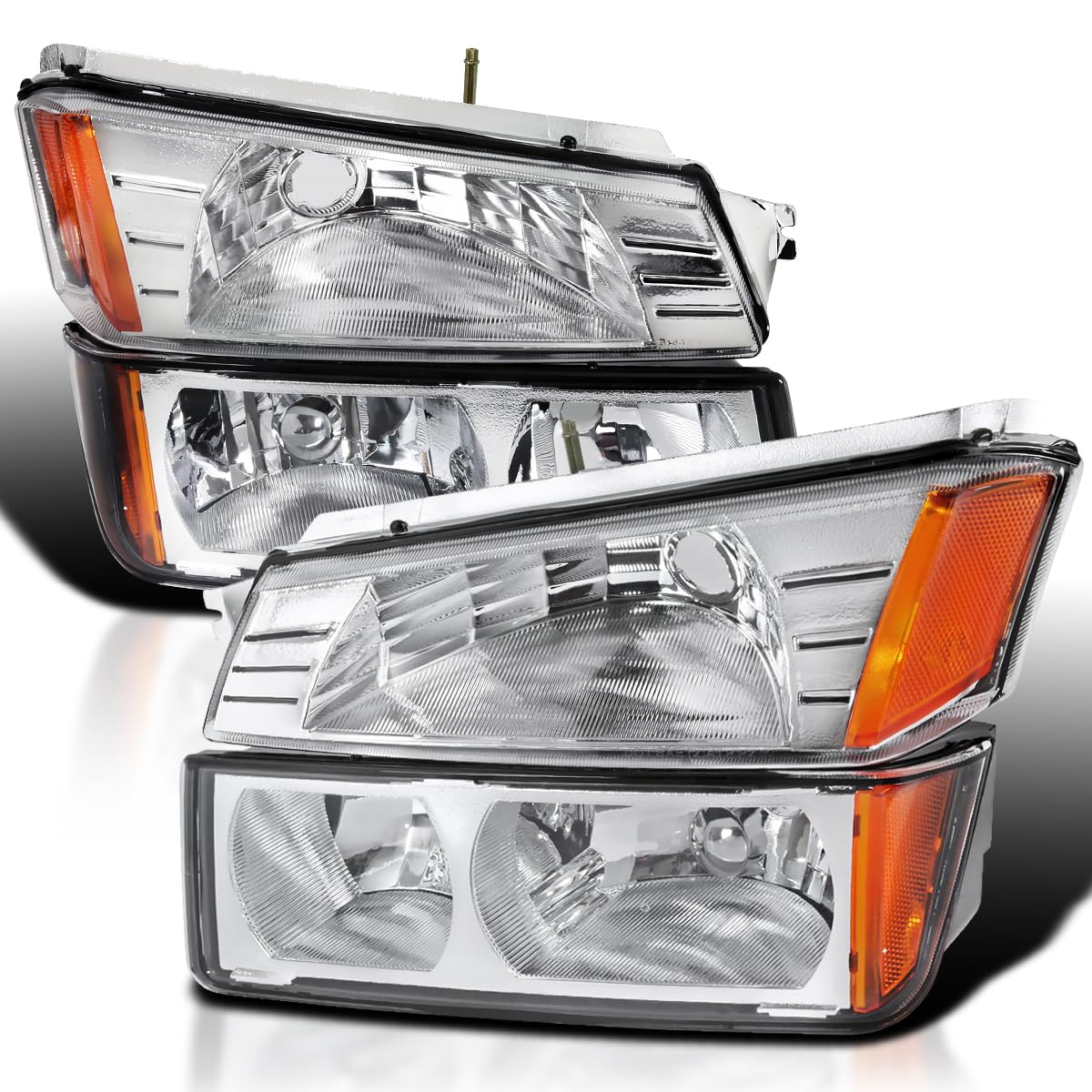 Spec-D Tuning Chrome LED Headlights & Bumper Lights for 2002-2006 Chevy Avalanche 1500/2500 Pickup Truck - Left & Right Headlamp Assembly - Upgrade Your Night Driving & Off-Road Adventures