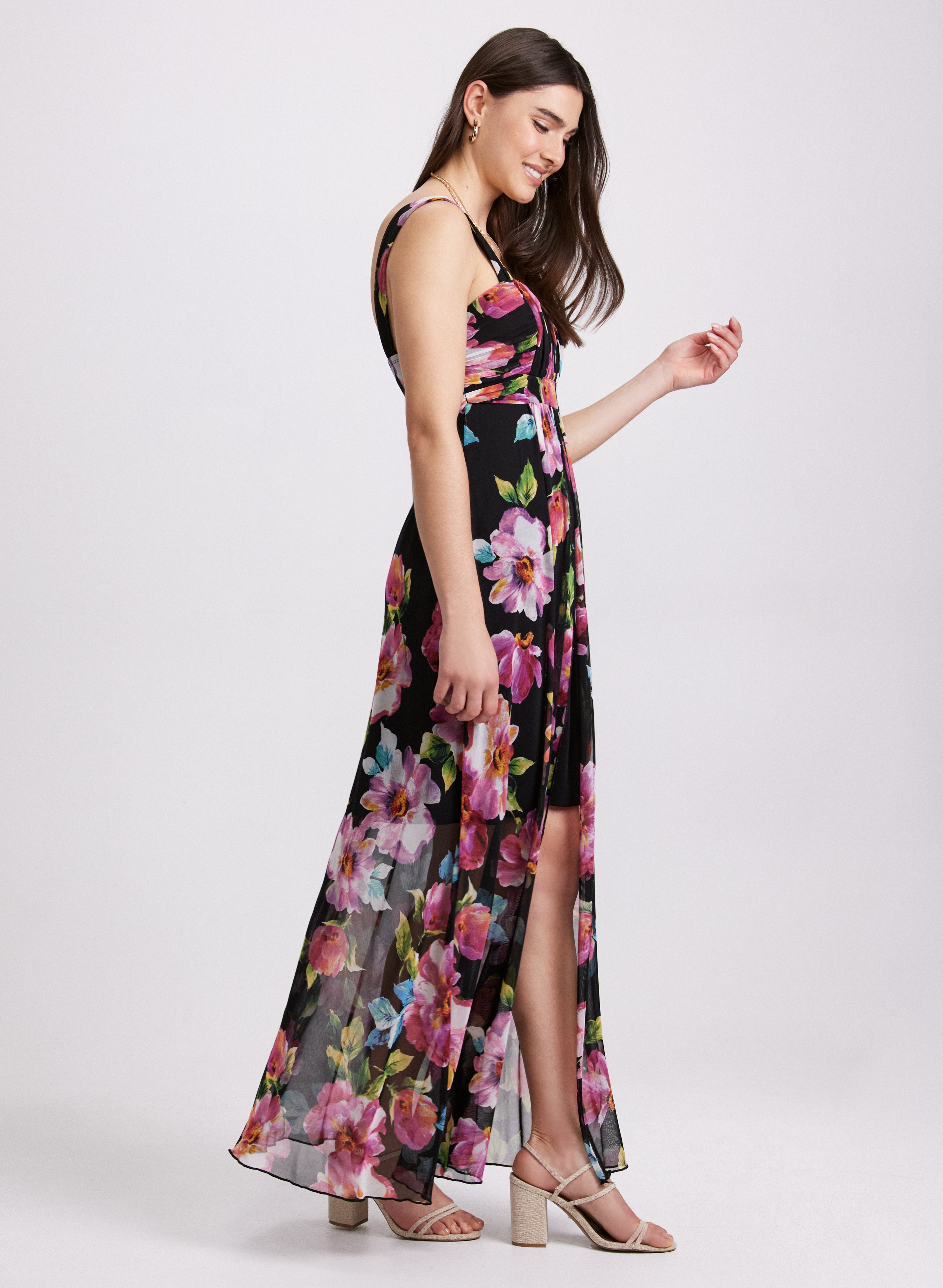 Elegant Chiffon Floral Maxi Dress for Women - Summer Beach Wedding Party Boho Long Dress with Flowy Skirt | Perfect for Beach Vacations, Garden Parties & Date Nights