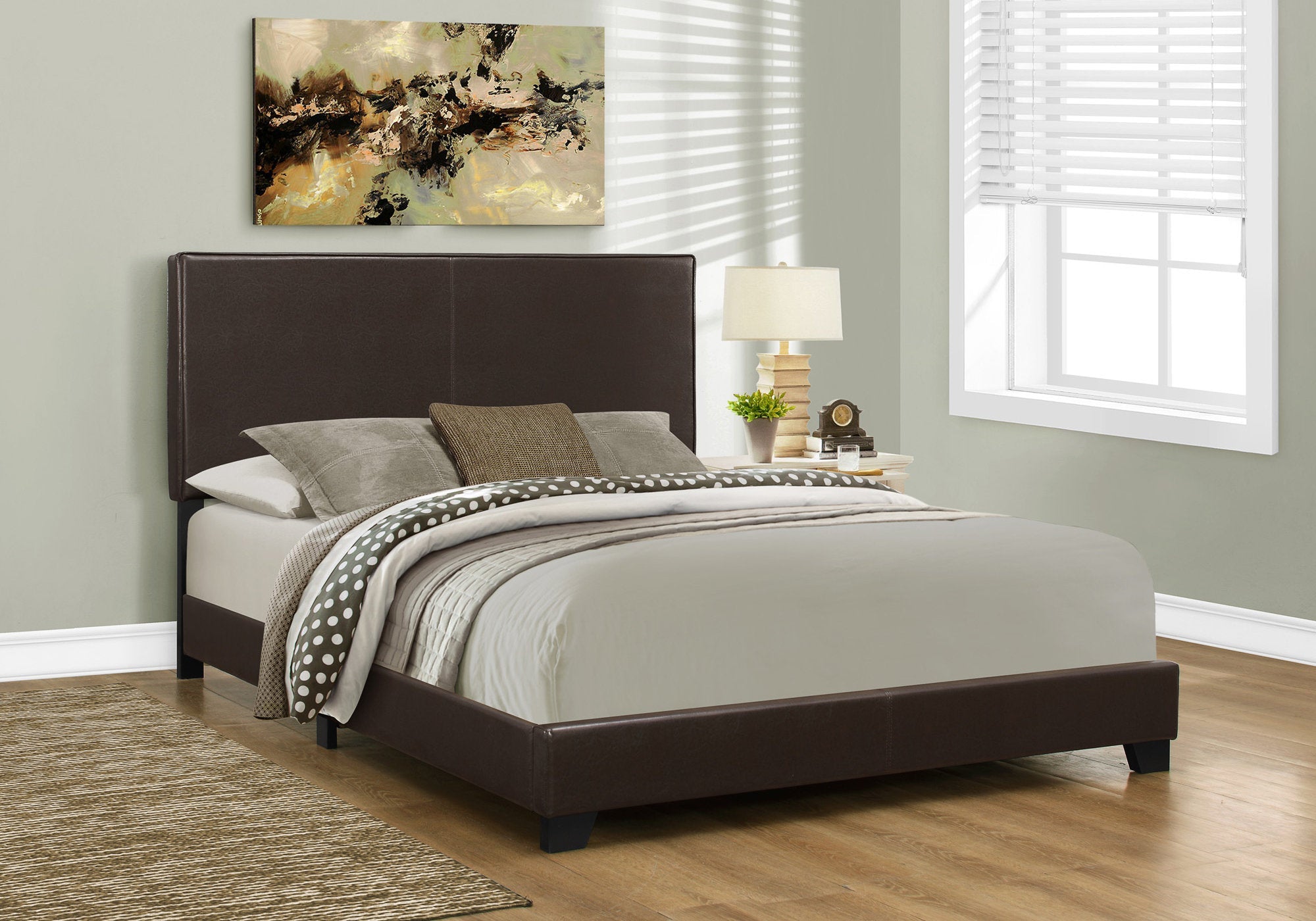 Queen Size Dark Brown Faux Leather Bed Frame - Modern Luxury Bedroom Furniture for Master & Guest Rooms