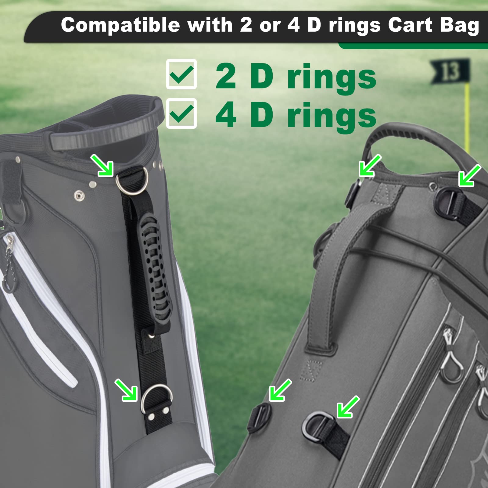 Premium Adjustable Padded Golf Bag Strap - Double Shoulder Support with 4 Rotating Hooks - Replacement Strap for Comfortable Golfing - Perfect for Golfers, Caddies & Driving Range Practice