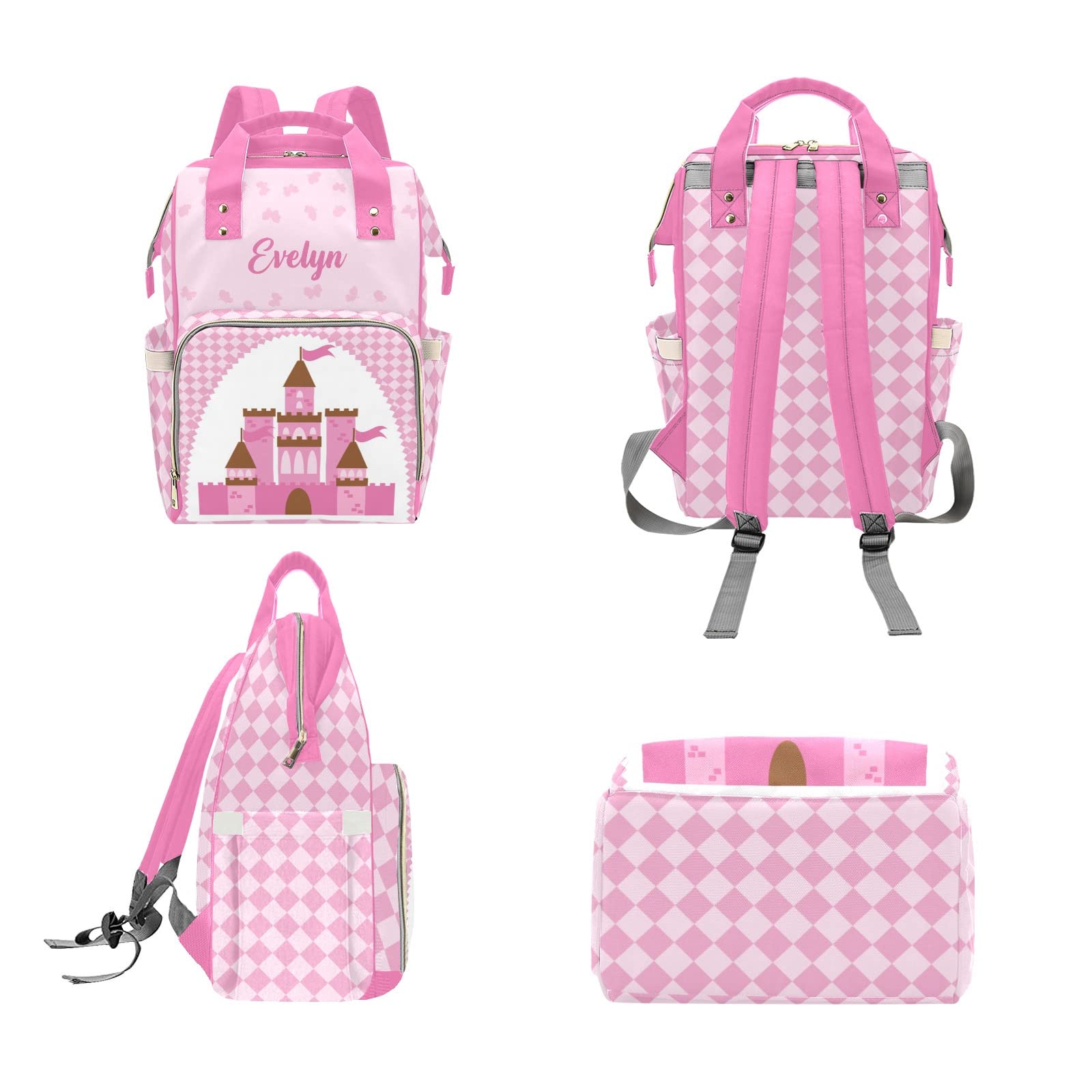 Custom Personalized Diaper Bag Backpack Tote - Princess Castle Pink Baby Shower Gift | Stylish & Functional Diaper Bag for Moms, Travel & Everyday Use
