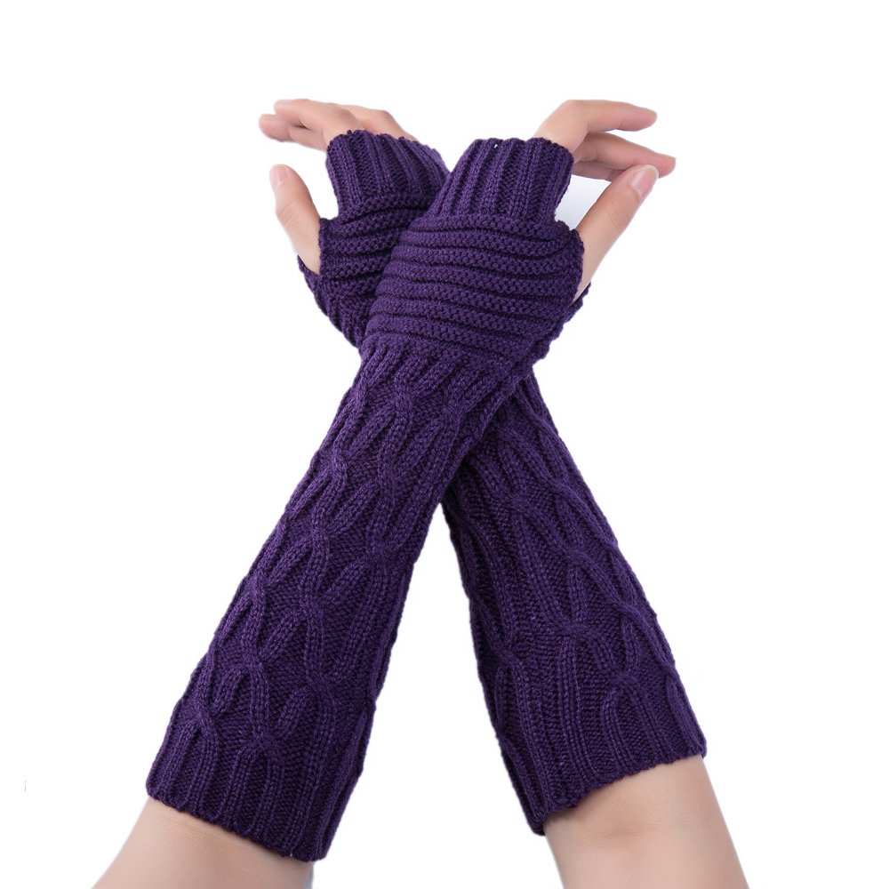 2 Pairs Women's Long Arm Warmers Fingerless Knit Gloves - Winter Cycling, Running, Yoga & Outdoor Activities